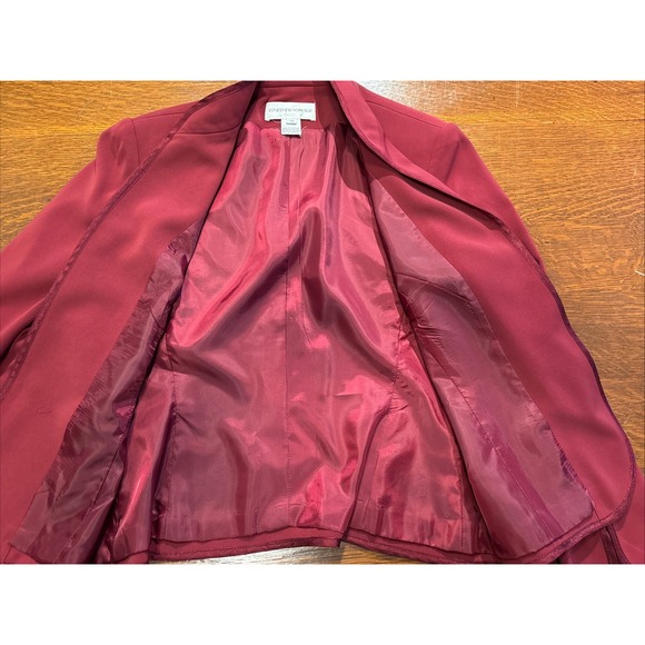 Burgundy 3pc Jones New‎ York Career Special Occasion Suit Piped Satin Edge 12 - Picture 8 of 16